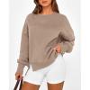 imageBTFBM Womens Casual Crewneck Sweatshirts 2025 Spring Fall Clothes Long Sleeve Side Slit Workout Fleece Pullover TopsLight Coffee