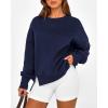 imageBTFBM Womens Casual Crewneck Sweatshirts 2025 Spring Fall Clothes Long Sleeve Side Slit Workout Fleece Pullover TopsNavy
