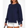 imageBTFBM Womens Casual Crewneck Sweatshirts 2025 Spring Fall Clothes Long Sleeve Side Slit Workout Fleece Pullover TopsNavy