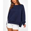 imageBTFBM Womens Casual Crewneck Sweatshirts 2025 Spring Fall Clothes Long Sleeve Side Slit Workout Fleece Pullover TopsNavy