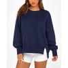 imageBTFBM Womens Casual Crewneck Sweatshirts 2025 Spring Fall Clothes Long Sleeve Side Slit Workout Fleece Pullover TopsNavy
