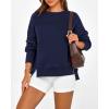 imageBTFBM Womens Casual Crewneck Sweatshirts 2025 Spring Fall Clothes Long Sleeve Side Slit Workout Fleece Pullover TopsNavy