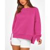 imageBTFBM Womens Casual Crewneck Sweatshirts 2025 Spring Fall Clothes Long Sleeve Side Slit Workout Fleece Pullover TopsRose Red