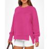 imageBTFBM Womens Casual Crewneck Sweatshirts 2025 Spring Fall Clothes Long Sleeve Side Slit Workout Fleece Pullover TopsRose Red