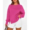 imageBTFBM Womens Casual Crewneck Sweatshirts 2025 Spring Fall Clothes Long Sleeve Side Slit Workout Fleece Pullover TopsRose Red
