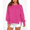 imageBTFBM Womens Casual Crewneck Sweatshirts 2025 Spring Fall Clothes Long Sleeve Side Slit Workout Fleece Pullover TopsRose Red
