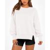 imageBTFBM Womens Casual Crewneck Sweatshirts 2025 Spring Fall Clothes Long Sleeve Side Slit Workout Fleece Pullover TopsWhite