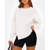 imageBTFBM Womens Casual Crewneck Sweatshirts 2025 Spring Fall Clothes Long Sleeve Side Slit Workout Fleece Pullover TopsWhite