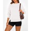 imageBTFBM Womens Casual Crewneck Sweatshirts 2025 Spring Fall Clothes Long Sleeve Side Slit Workout Fleece Pullover TopsWhite