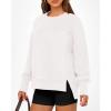 imageBTFBM Womens Casual Crewneck Sweatshirts 2025 Spring Fall Clothes Long Sleeve Side Slit Workout Fleece Pullover TopsWhite