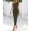 imageBTFBM Womens Formal Cocktail Dresses Fall 2025 One Shoulder Twist Strap Ruched Bodycon Elegant Wedding Party Maxi DressArmy Green