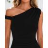 imageBTFBM Womens Formal Cocktail Dresses Fall 2025 One Shoulder Twist Strap Ruched Bodycon Elegant Wedding Party Maxi DressBlack