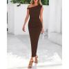 imageBTFBM Womens Formal Cocktail Dresses Fall 2025 One Shoulder Twist Strap Ruched Bodycon Elegant Wedding Party Maxi DressCoffee