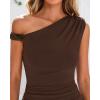 imageBTFBM Womens Formal Cocktail Dresses Fall 2025 One Shoulder Twist Strap Ruched Bodycon Elegant Wedding Party Maxi DressCoffee