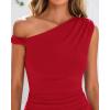 imageBTFBM Womens Formal Cocktail Dresses Fall 2025 One Shoulder Twist Strap Ruched Bodycon Elegant Wedding Party Maxi DressRed