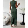 imageBTFBM Womens Ruched Bodycon Dress Summer Casual Sleeveless Back Slit Elegant Club Evening Party Cocktail Maxi DressesArmy Green