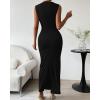 imageBTFBM Womens Ruched Bodycon Dress Summer Casual Sleeveless Back Slit Elegant Club Evening Party Cocktail Maxi DressesBlack