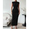 imageBTFBM Womens Ruched Bodycon Dress Summer Casual Sleeveless Back Slit Elegant Club Evening Party Cocktail Maxi DressesBlack
