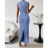 imageBTFBM Womens Ruched Bodycon Dress Summer Casual Sleeveless Back Slit Elegant Club Evening Party Cocktail Maxi DressesBlue
