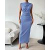 imageBTFBM Womens Ruched Bodycon Dress Summer Casual Sleeveless Back Slit Elegant Club Evening Party Cocktail Maxi DressesBlue