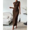 imageBTFBM Womens Ruched Bodycon Dress Summer Casual Sleeveless Back Slit Elegant Club Evening Party Cocktail Maxi DressesCoffee
