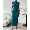 imageBTFBM Womens Ruched Bodycon Dress Summer Casual Sleeveless Back Slit Elegant Club Evening Party Cocktail Maxi DressesDark Blue