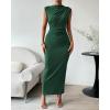 imageBTFBM Womens Ruched Bodycon Dress Summer Casual Sleeveless Back Slit Elegant Club Evening Party Cocktail Maxi DressesDark Green