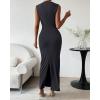 imageBTFBM Womens Ruched Bodycon Dress Summer Casual Sleeveless Back Slit Elegant Club Evening Party Cocktail Maxi DressesDark Grey