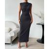 imageBTFBM Womens Ruched Bodycon Dress Summer Casual Sleeveless Back Slit Elegant Club Evening Party Cocktail Maxi DressesDark Grey