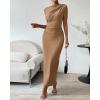 imageBTFBM Womens Ruched Bodycon Dress Summer Casual Sleeveless Back Slit Elegant Club Evening Party Cocktail Maxi DressesDark Khaki