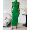 imageBTFBM Womens Ruched Bodycon Dress Summer Casual Sleeveless Back Slit Elegant Club Evening Party Cocktail Maxi DressesGreen
