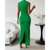 imageBTFBM Womens Ruched Bodycon Dress Summer Casual Sleeveless Back Slit Elegant Club Evening Party Cocktail Maxi DressesGreen