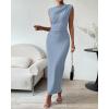 imageBTFBM Womens Ruched Bodycon Dress Summer Casual Sleeveless Back Slit Elegant Club Evening Party Cocktail Maxi DressesLight Blue