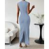 imageBTFBM Womens Ruched Bodycon Dress Summer Casual Sleeveless Back Slit Elegant Club Evening Party Cocktail Maxi DressesLight Blue