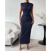 imageBTFBM Womens Ruched Bodycon Dress Summer Casual Sleeveless Back Slit Elegant Club Evening Party Cocktail Maxi DressesNavy