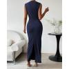 imageBTFBM Womens Ruched Bodycon Dress Summer Casual Sleeveless Back Slit Elegant Club Evening Party Cocktail Maxi DressesNavy