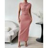 imageBTFBM Womens Ruched Bodycon Dress Summer Casual Sleeveless Back Slit Elegant Club Evening Party Cocktail Maxi DressesPink