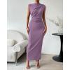 imageBTFBM Womens Ruched Bodycon Dress Summer Casual Sleeveless Back Slit Elegant Club Evening Party Cocktail Maxi DressesPurple