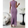 imageBTFBM Womens Ruched Bodycon Dress Summer Casual Sleeveless Back Slit Elegant Club Evening Party Cocktail Maxi DressesPurple