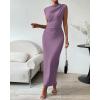 imageBTFBM Womens Ruched Bodycon Dress Summer Casual Sleeveless Back Slit Elegant Club Evening Party Cocktail Maxi DressesPurple