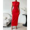imageBTFBM Womens Ruched Bodycon Dress Summer Casual Sleeveless Back Slit Elegant Club Evening Party Cocktail Maxi DressesRed