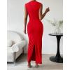 imageBTFBM Womens Ruched Bodycon Dress Summer Casual Sleeveless Back Slit Elegant Club Evening Party Cocktail Maxi DressesRed