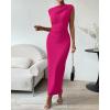 imageBTFBM Womens Ruched Bodycon Dress Summer Casual Sleeveless Back Slit Elegant Club Evening Party Cocktail Maxi DressesRose Red