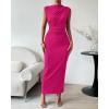 imageBTFBM Womens Ruched Bodycon Dress Summer Casual Sleeveless Back Slit Elegant Club Evening Party Cocktail Maxi DressesRose Red