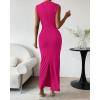 imageBTFBM Womens Ruched Bodycon Dress Summer Casual Sleeveless Back Slit Elegant Club Evening Party Cocktail Maxi DressesRose Red
