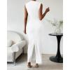 imageBTFBM Womens Ruched Bodycon Dress Summer Casual Sleeveless Back Slit Elegant Club Evening Party Cocktail Maxi DressesWhite