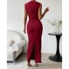 imageBTFBM Womens Ruched Bodycon Dress Summer Casual Sleeveless Back Slit Elegant Club Evening Party Cocktail Maxi DressesWine Red