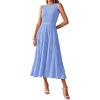 imageBTFBM Women Midi Bodycon Tank Dress Summer Crewneck Sleeveless Pleated A Line Business Casual Knit Sweater Fall DressesSky Blue