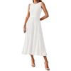 imageBTFBM Women Midi Bodycon Tank Dress Summer Crewneck Sleeveless Pleated A Line Business Casual Knit Sweater Fall DressesWhite