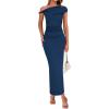 imageBTFBM Womens Formal Cocktail Dresses Fall 2025 One Shoulder Twist Strap Ruched Bodycon Elegant Wedding Party Maxi DressDark Blue